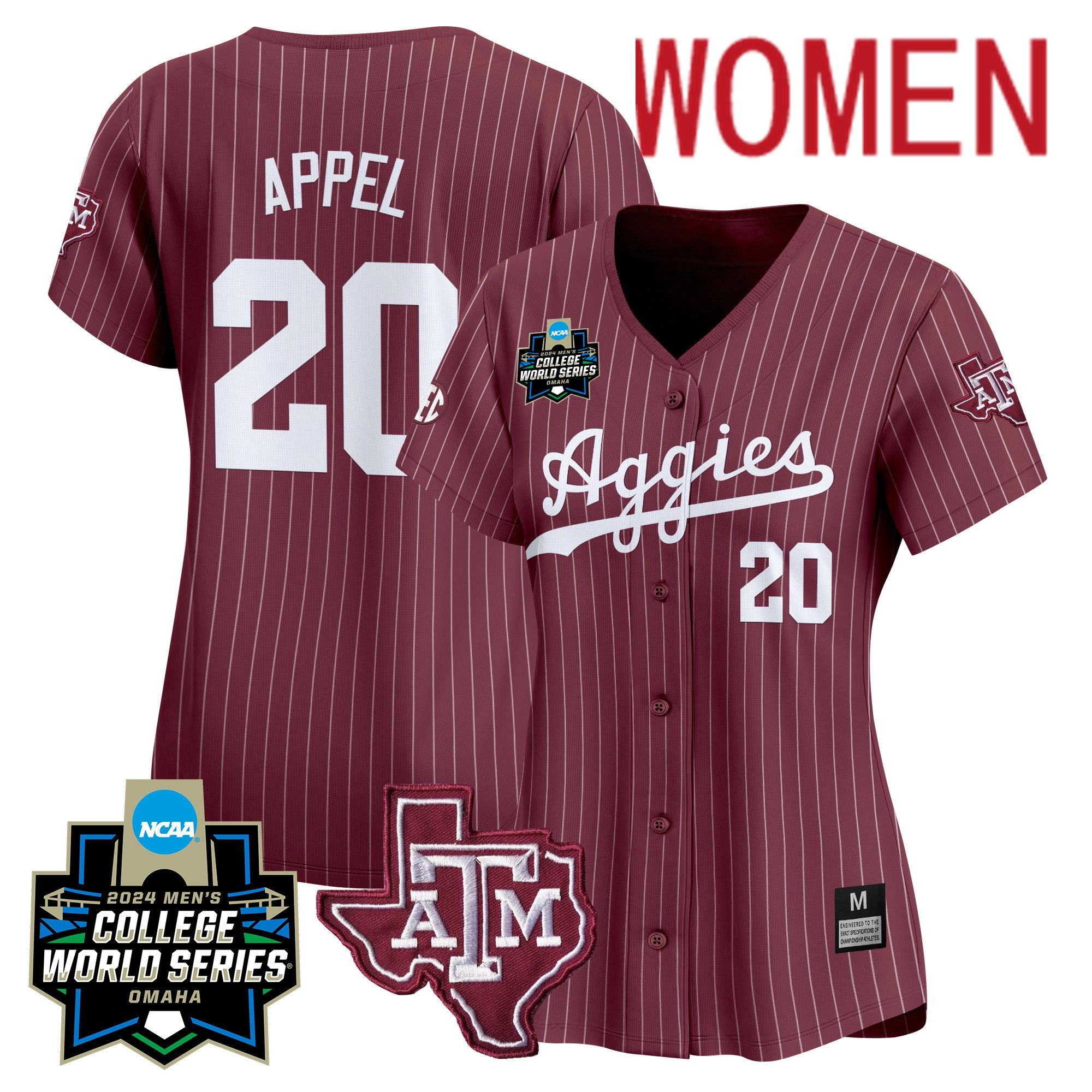 Women Texas A&M Aggies #20 Appel Red Stripe 2024 College World Series Vapor Premier Limited NCAA Jersey->customized nfl jersey->Custom Jersey